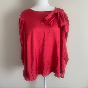 Eloquii Satin Long Sleeve Bow Gathered Blouse